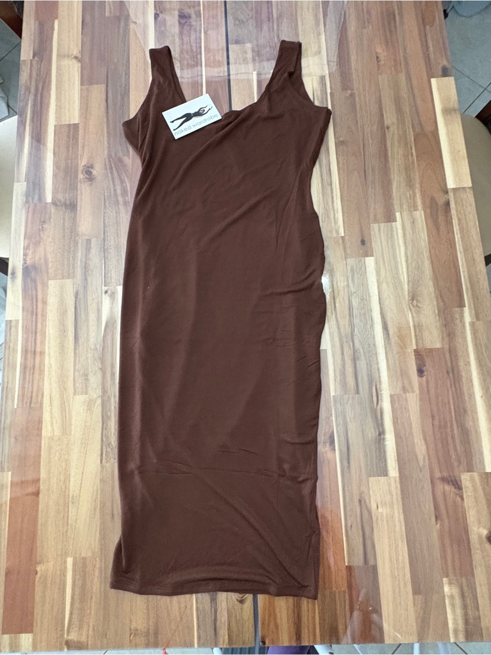 NWT Naked Wardrobe Sz 3X Brown Sleeveless Scoop Neck Maxi Bodycon Dress Soft